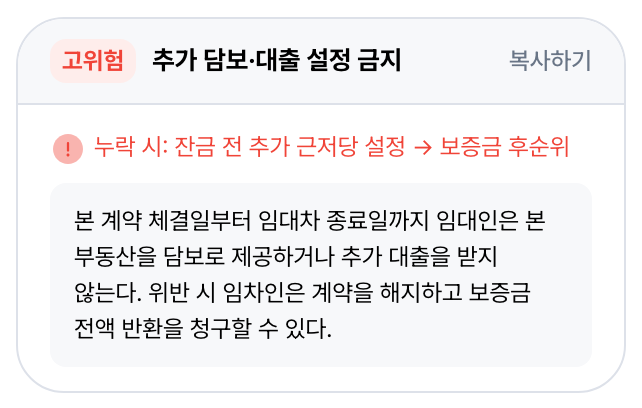 고위험 · 계약 기간 중 추가 대출 금지